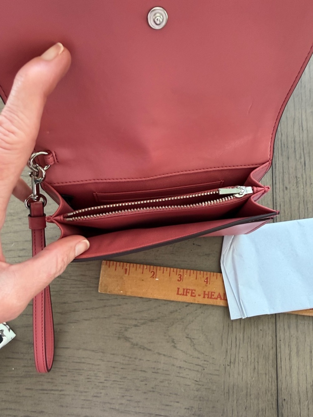 COACH Coral Pink Leather Wristlet with Silver Logo - Picture 4 of 9